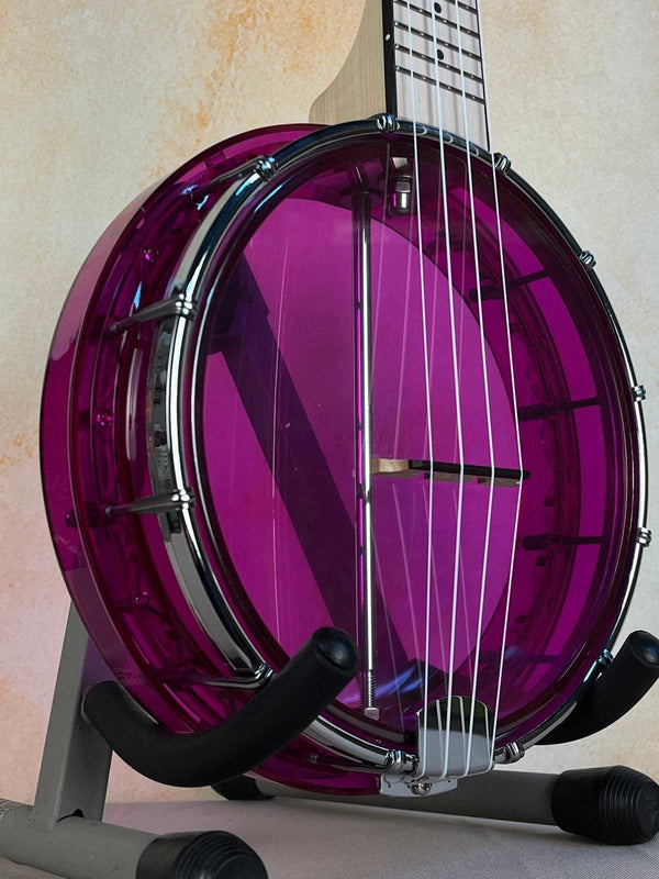 Gold Tone Banjo Ukulele Little Gem Amethyst See-Through w/ Gig Bag - Island Bazaar Ukes