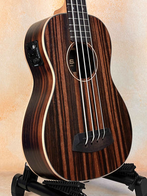Kala UBASS-EBY-FSRW Striped Ebony Acoustic-Electric Bass Ukulele - Island Bazaar Ukes